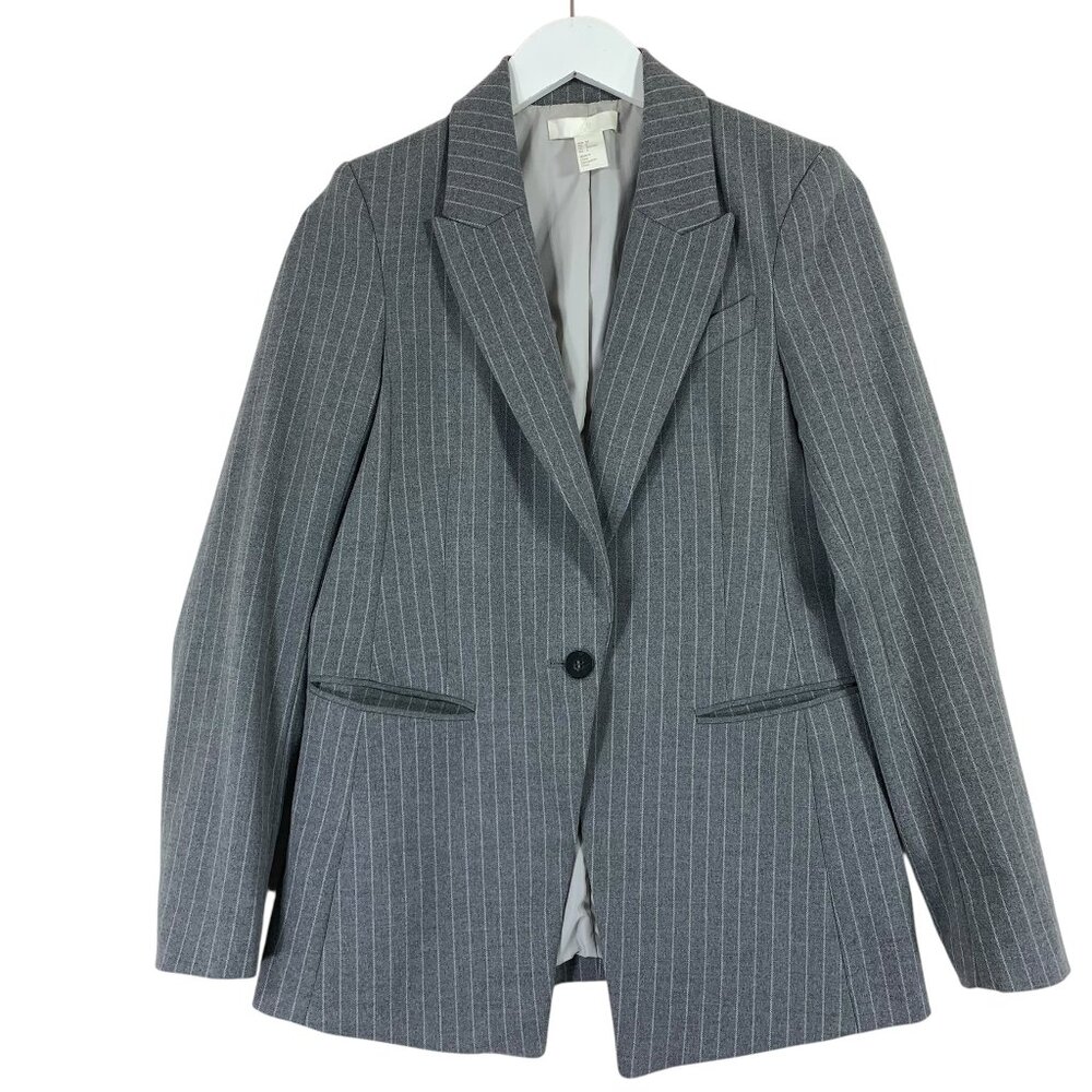 H&M Single-Breasted Blazer light gray mélange/pinstriped size 2